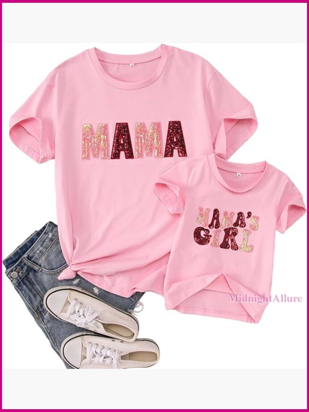 Mommy and Me Matching Sequin Letter Shirt Short Sleeve Tee Mother Daughter Tops